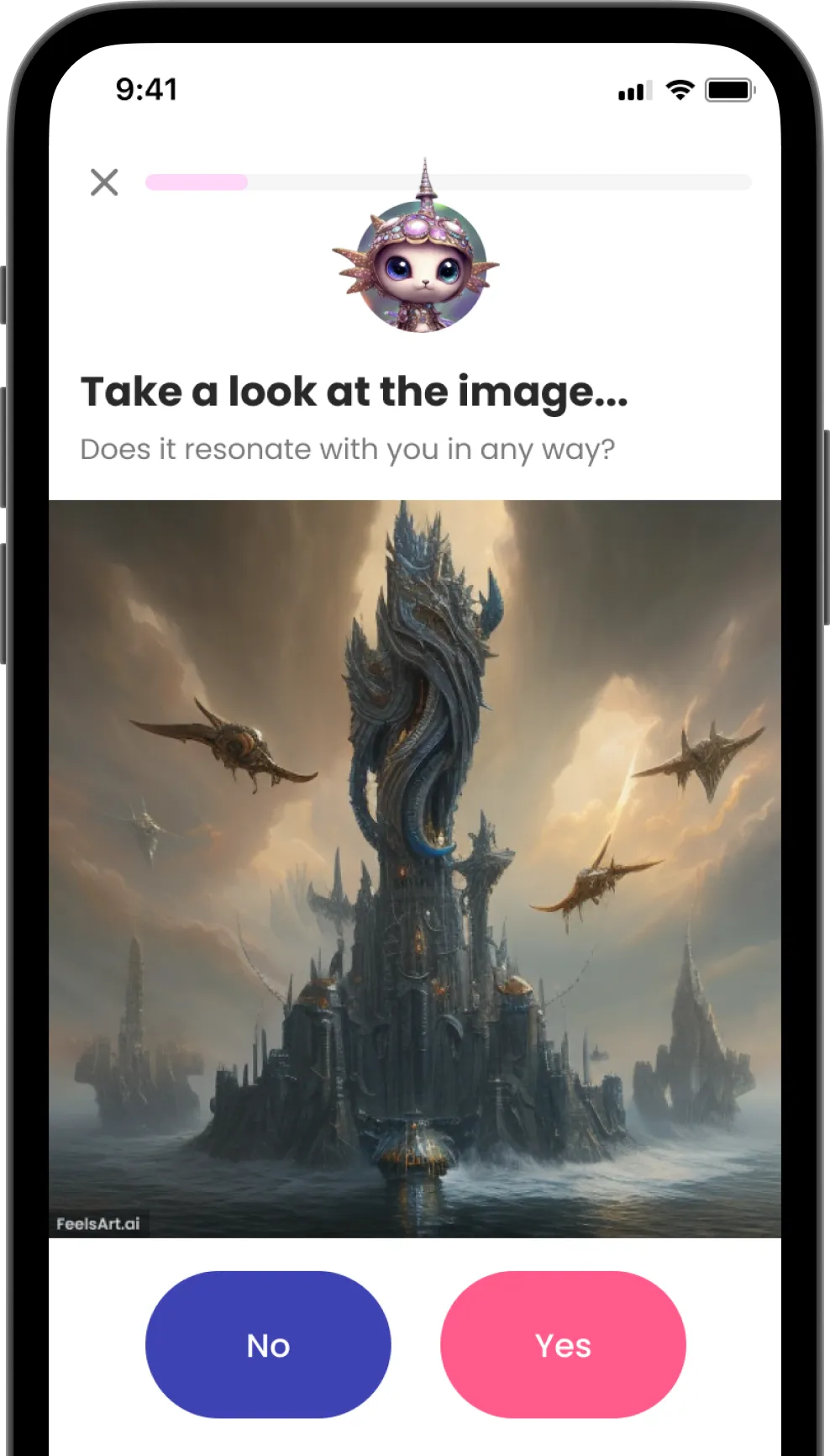 Hidden Feelings Test screen in the FeelsArt.ai app